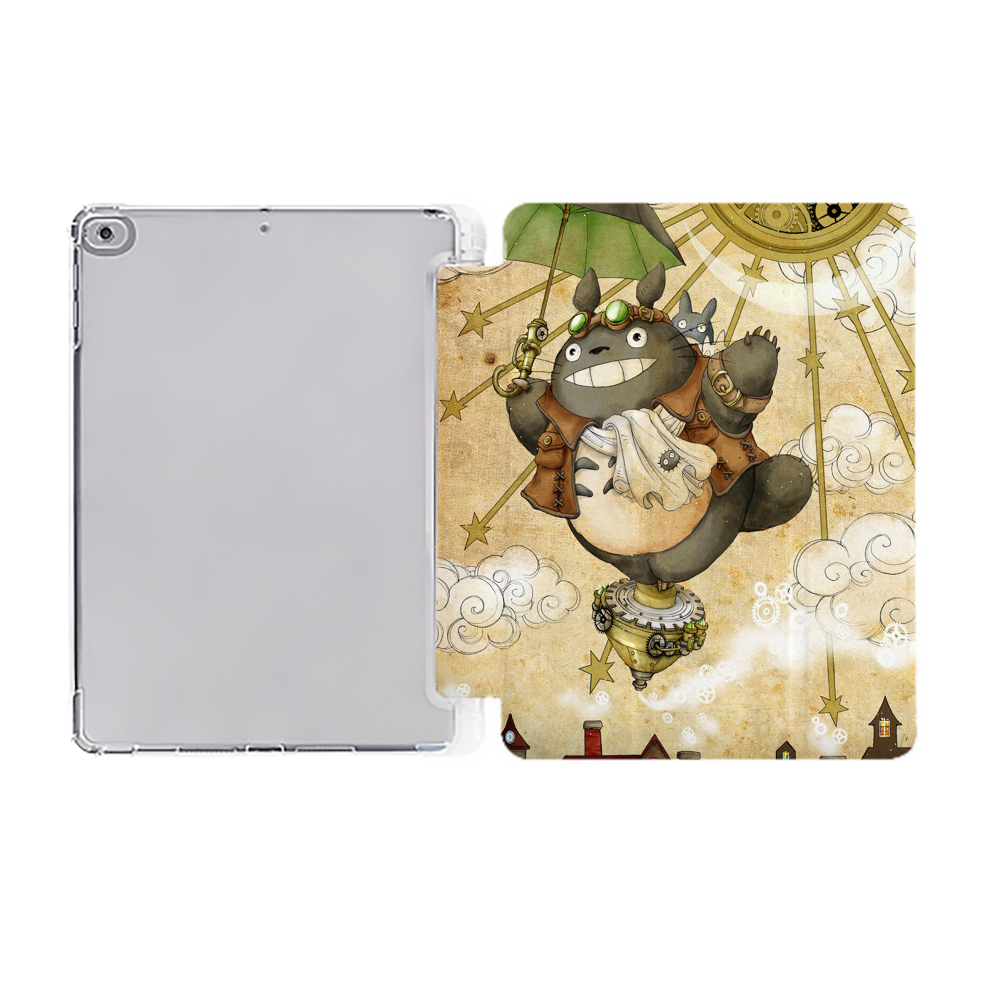 （画像用） となりのトトロ 草壁メイ 草壁サツキ My Neighbor Totoro Satsuki Kusakabe Mei Kusakabe IPad ケース ペン収納付き 三つ折りスタンド PUレザー×シリコン 対応機種9.5/10.5/10.9インチ